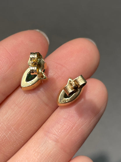 Vintage 14K Yellow Gold Marquise Emerald Diamond Earring