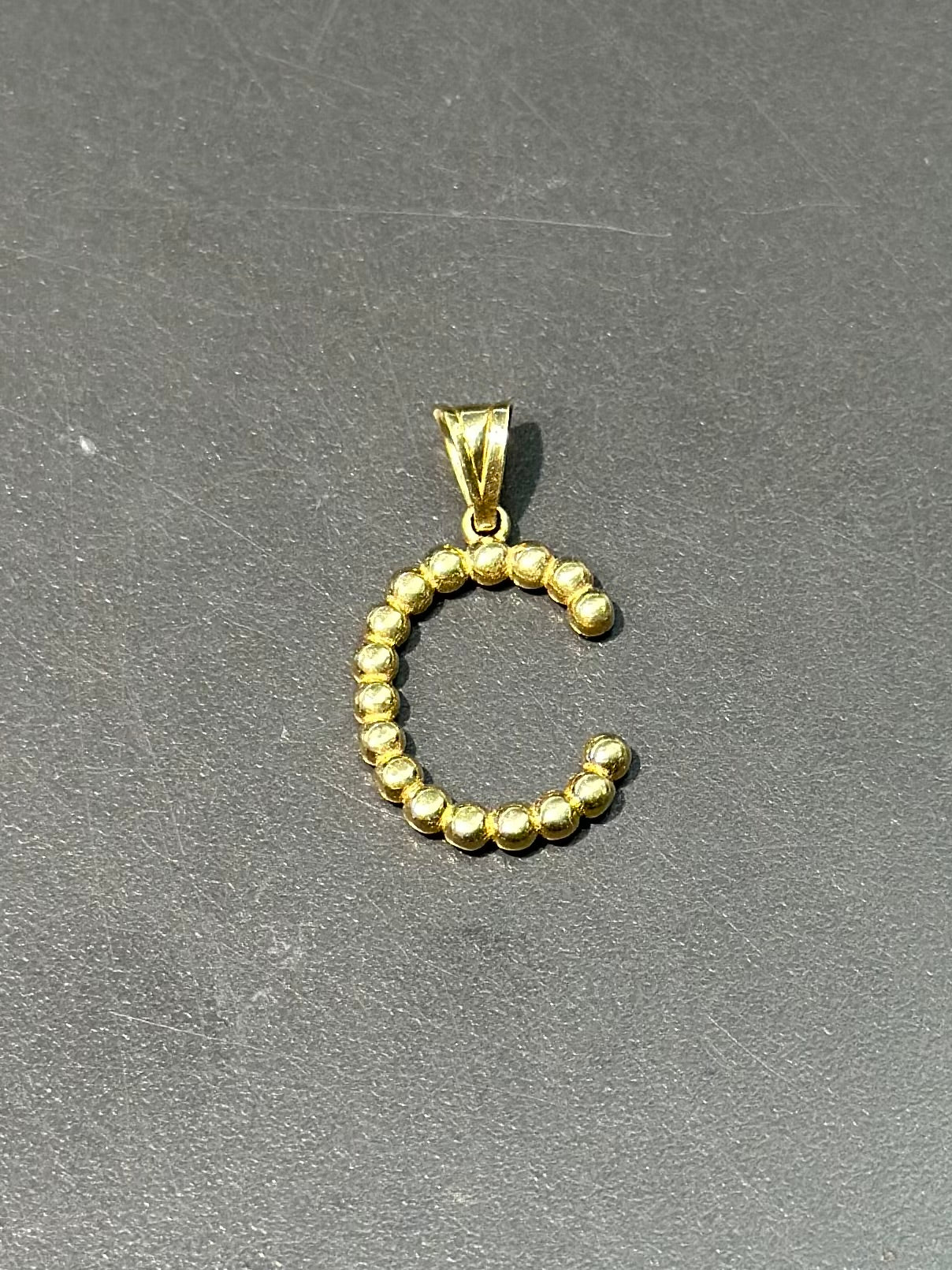 Vintage 18K Gold Beaded “C” Letter Charm