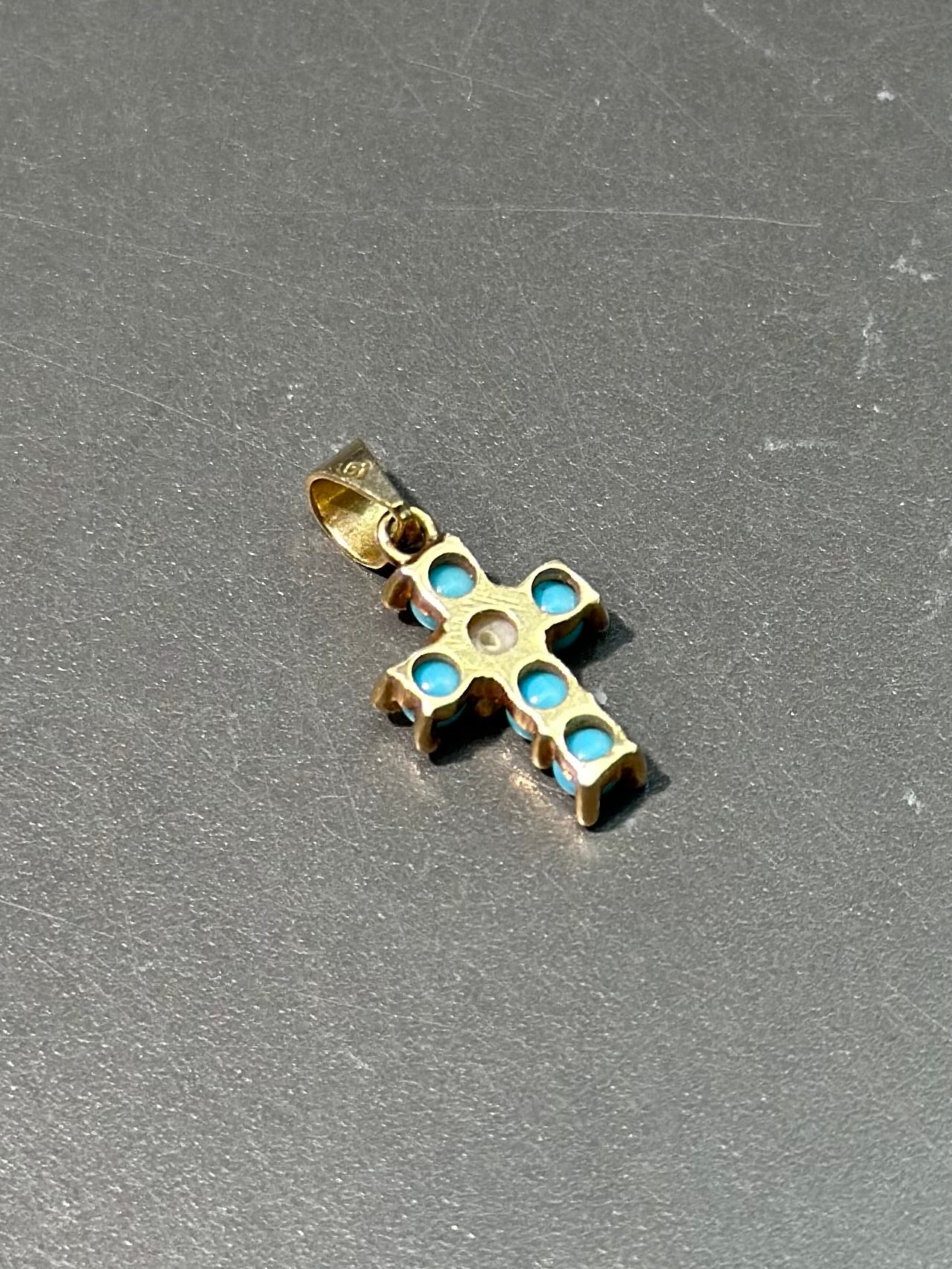 Vintage 14K Gold Turquoise Pearl Cross