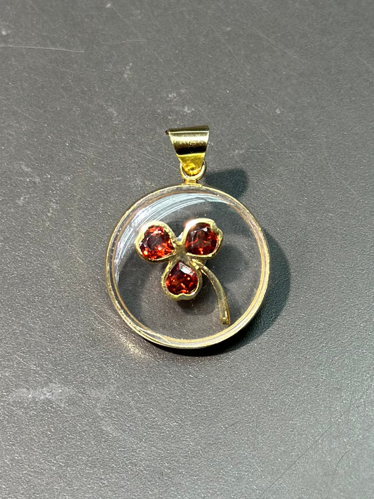 复古 14K 金石榴石三叶草摇动吊坠