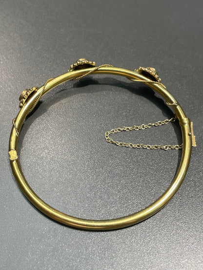Vintage 14K Gold Diamond Starburst Bangle Bracelet