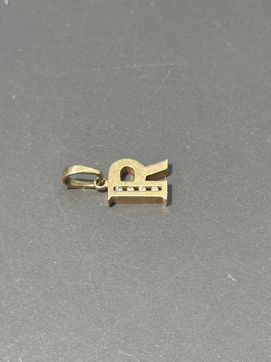 复古 14K 金 0.04 CTW 钻石字母 R 吊坠