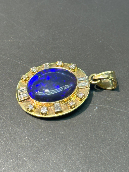 14K 金天然黑蛋白石 0.55 CTW 钻石现代吊坠