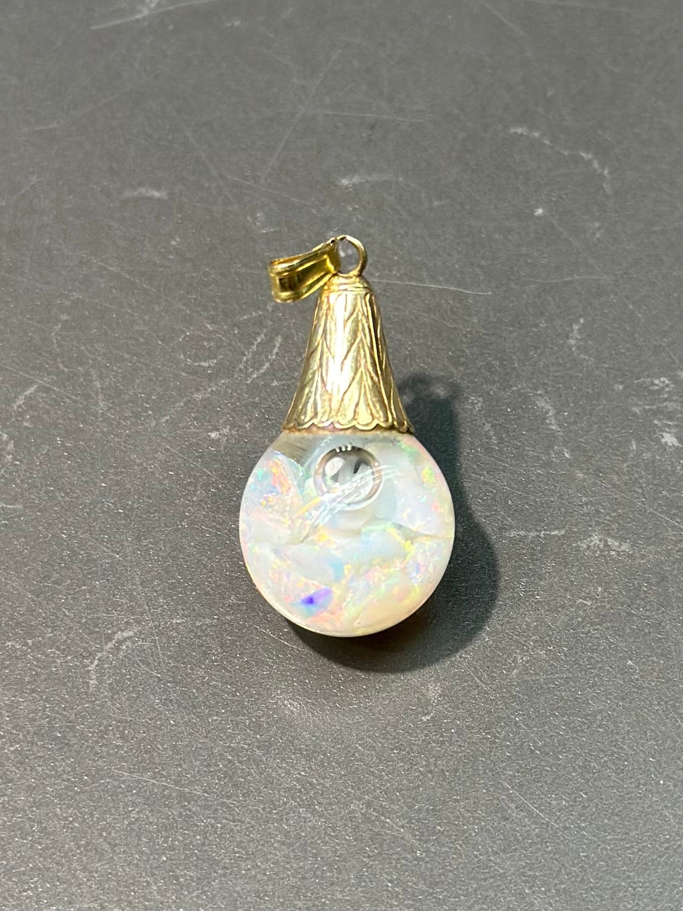 Vintage 14K Gold Floating Crushed Opal Charm Pendant