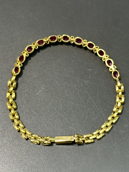 复古 18K 金天然红宝石钻石链式手链