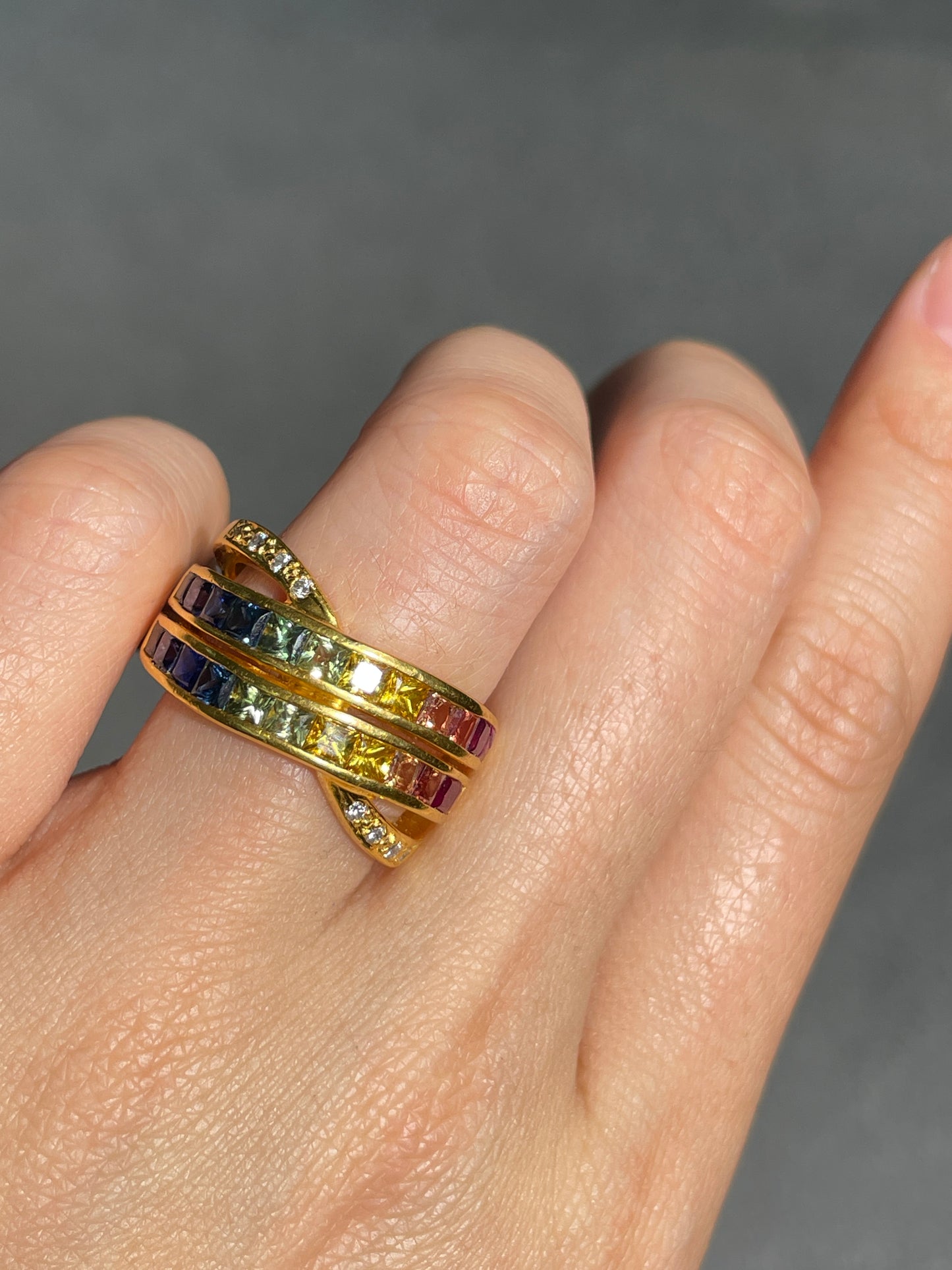 18K Gold Multi-Color Sapphire Diamond Ring