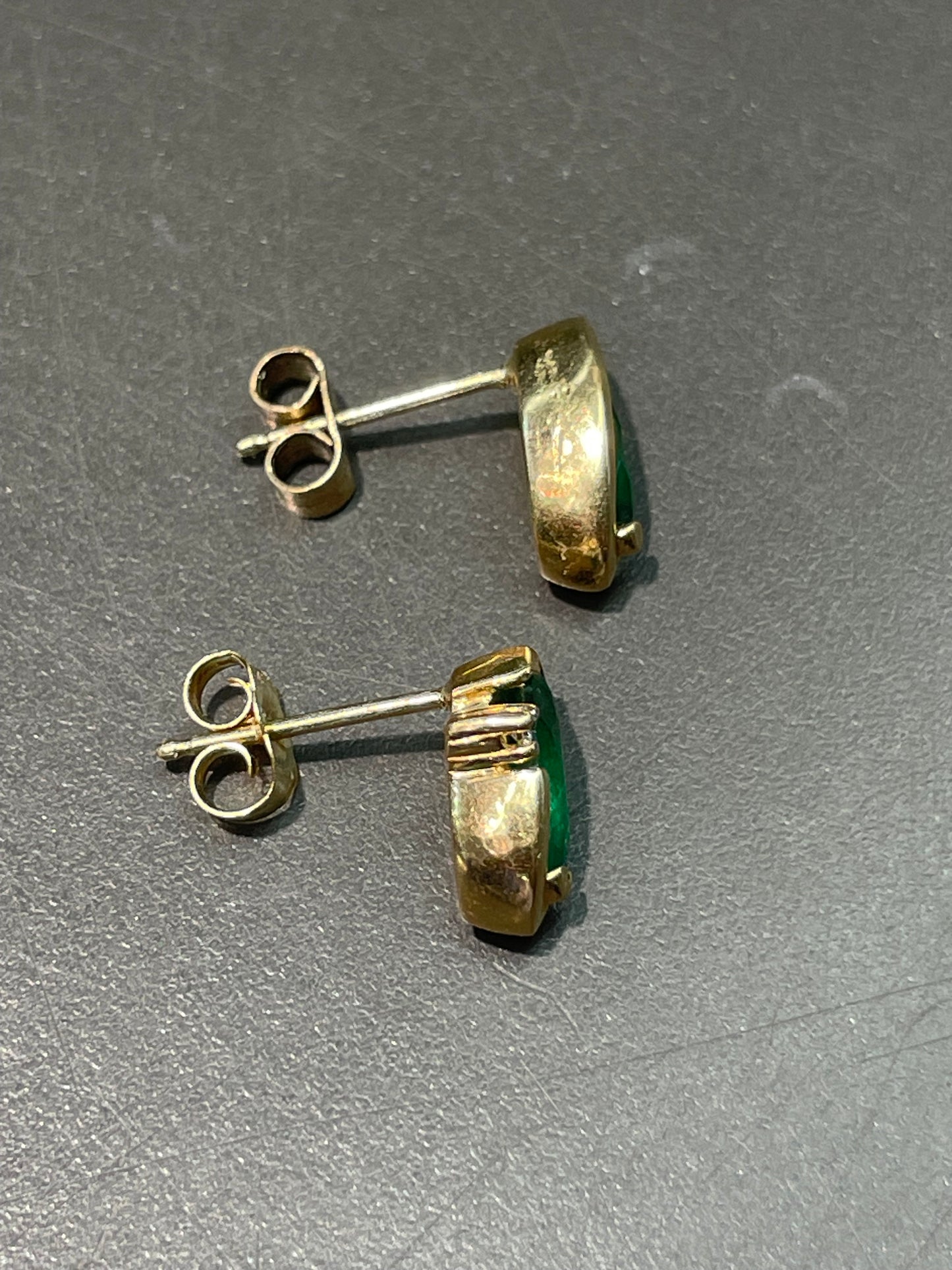 Vintage 14K Yellow Gold Marquise Emerald Diamond Earring