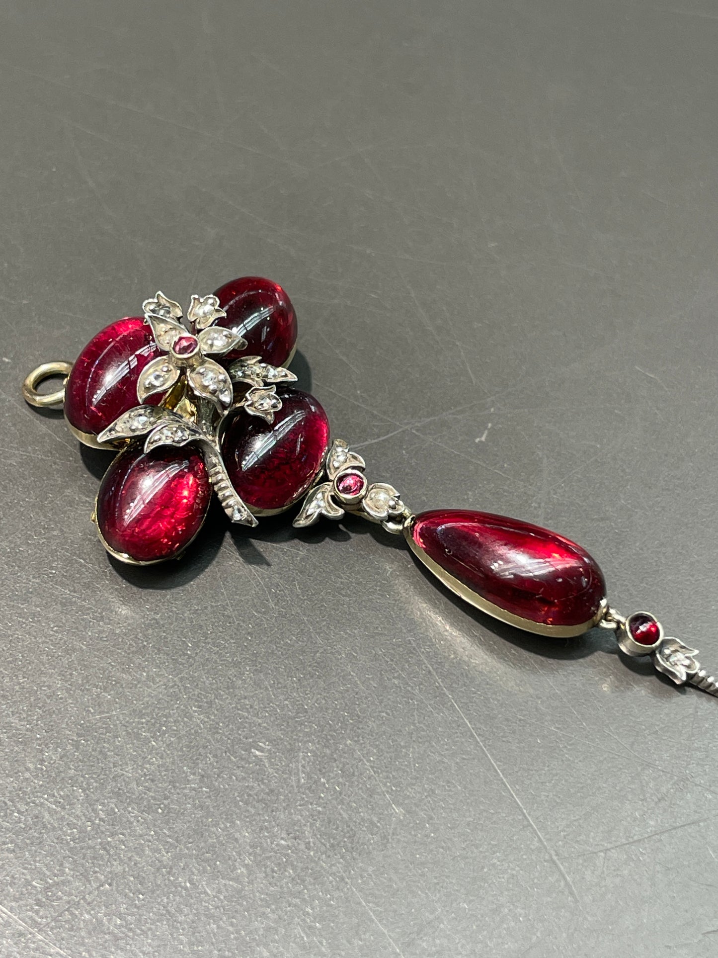 Antique Victorian 14K Gold Silver Diamond Garnet Pendant Brooch