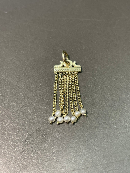 古董 14K 黄金种子珍珠流苏吊坠