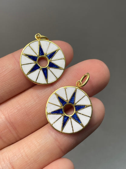 18K Yellow Gold Enamel Star Charm Pendant