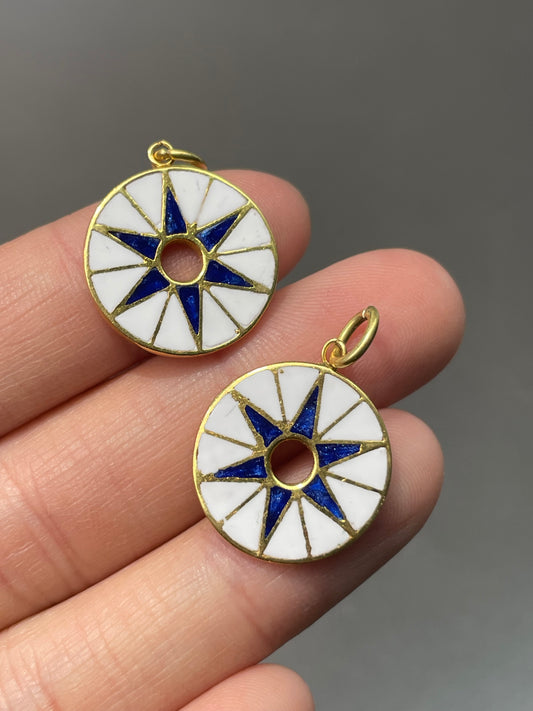 18K Yellow Gold Enamel Star Charm Pendant