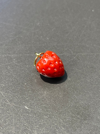 18K Gold Small Coral Carved Strawberry Charm