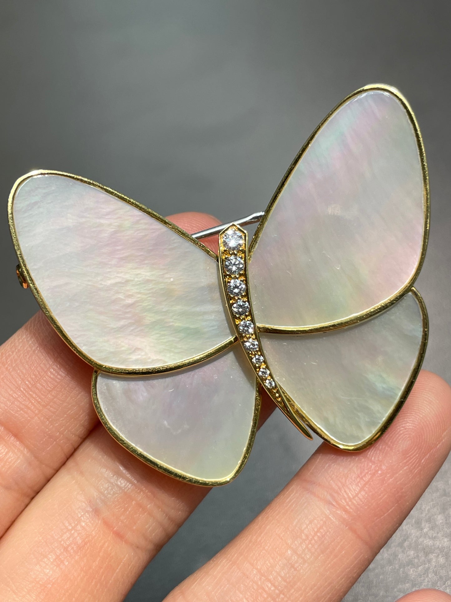 Van Cleef & Arpels 18K Gold Mother of Pearl Diamond Butterfly Brooch
