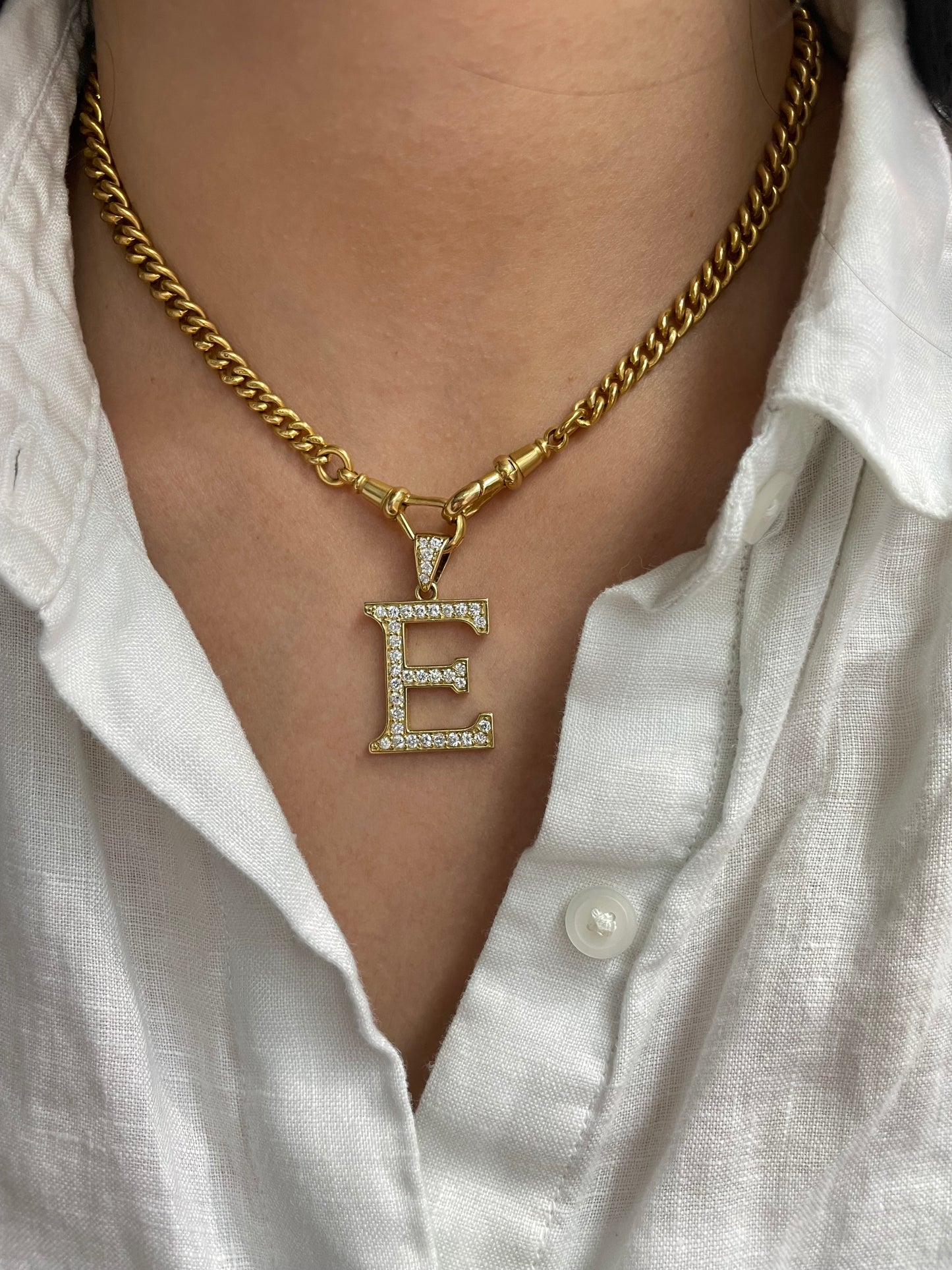14K Yellow Gold Large E Letter 1.11 CTW Diamond Pendant