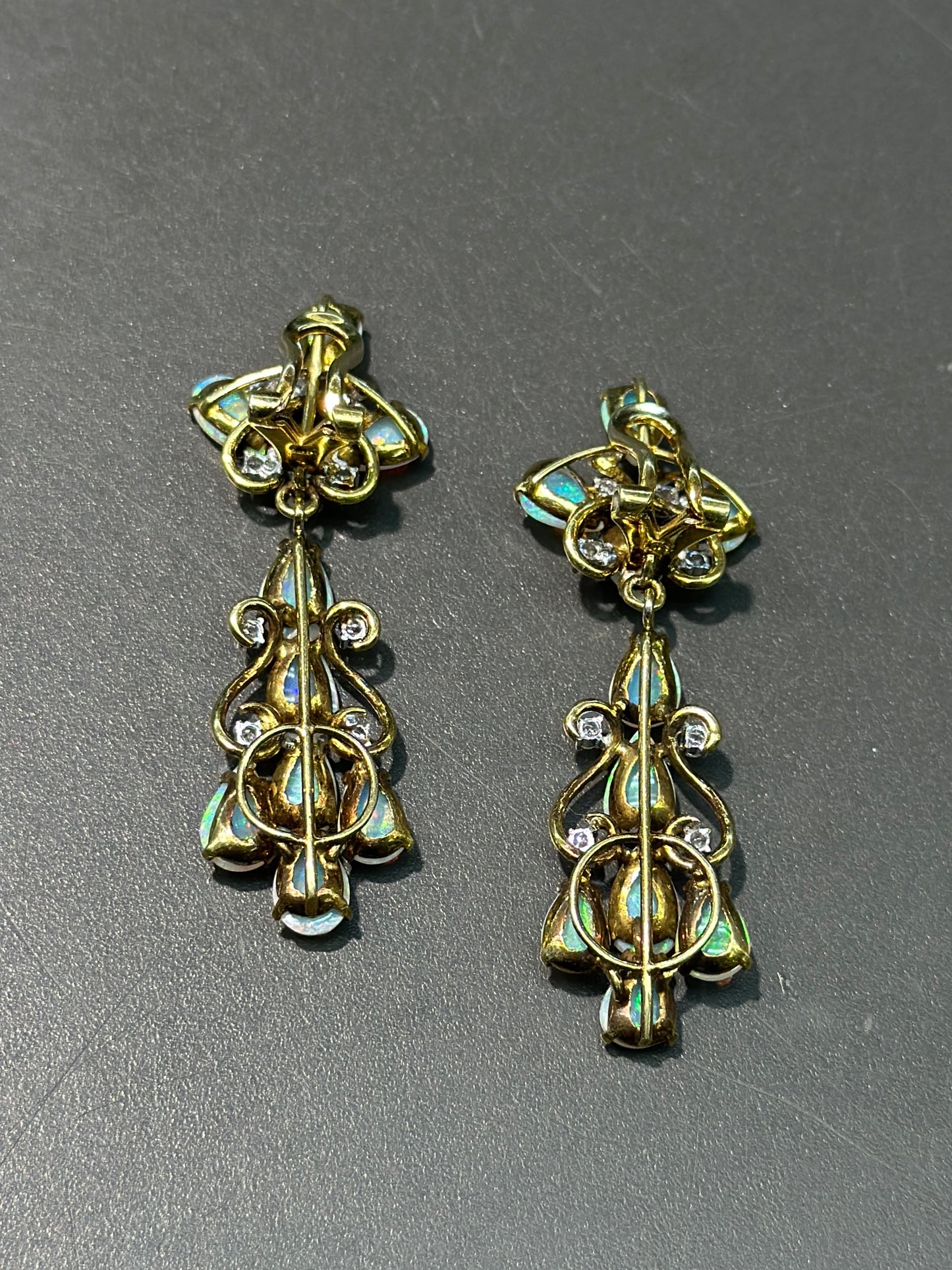 复古 14K 金蛋白石钻石耳坠