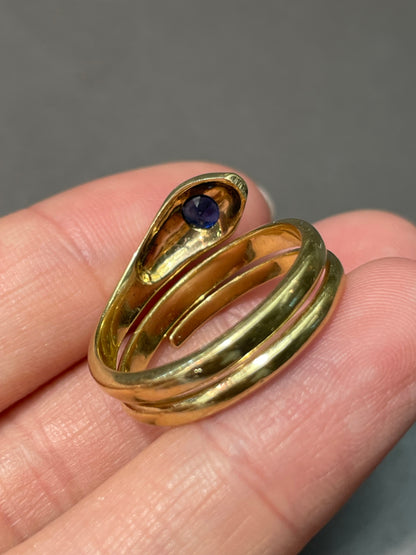 Vintage 18K Yellow Gold Sapphire Snake Coiled Ring