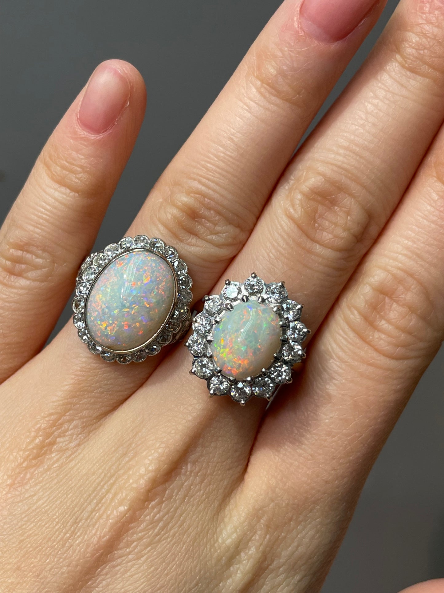 Art Deco Platinum Opal 0.88 CTW Diamond Halo Ring