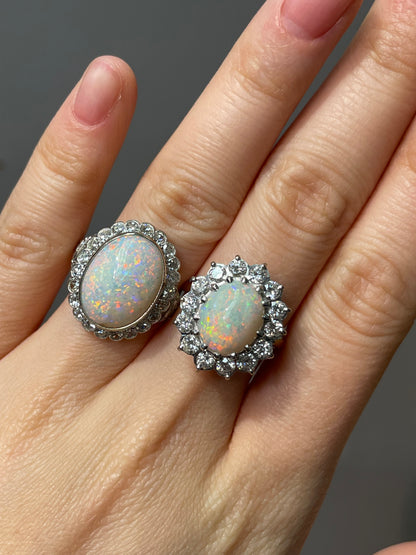 Art Deco Platinum Opal 0.88 CTW Diamond Halo Ring