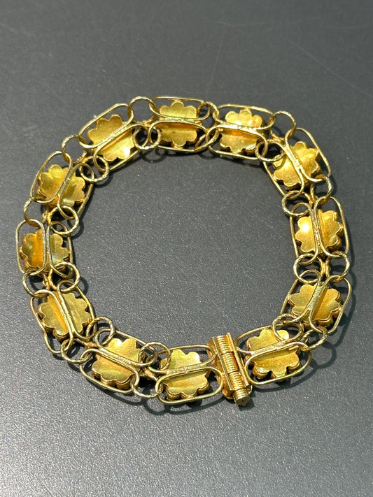 古董 18K 金绿松石花簇链式手链