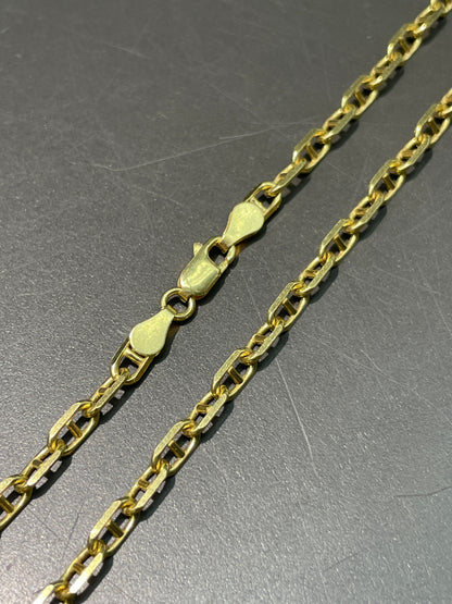 14K Gold Faceted Mariner Link Chain Necklace