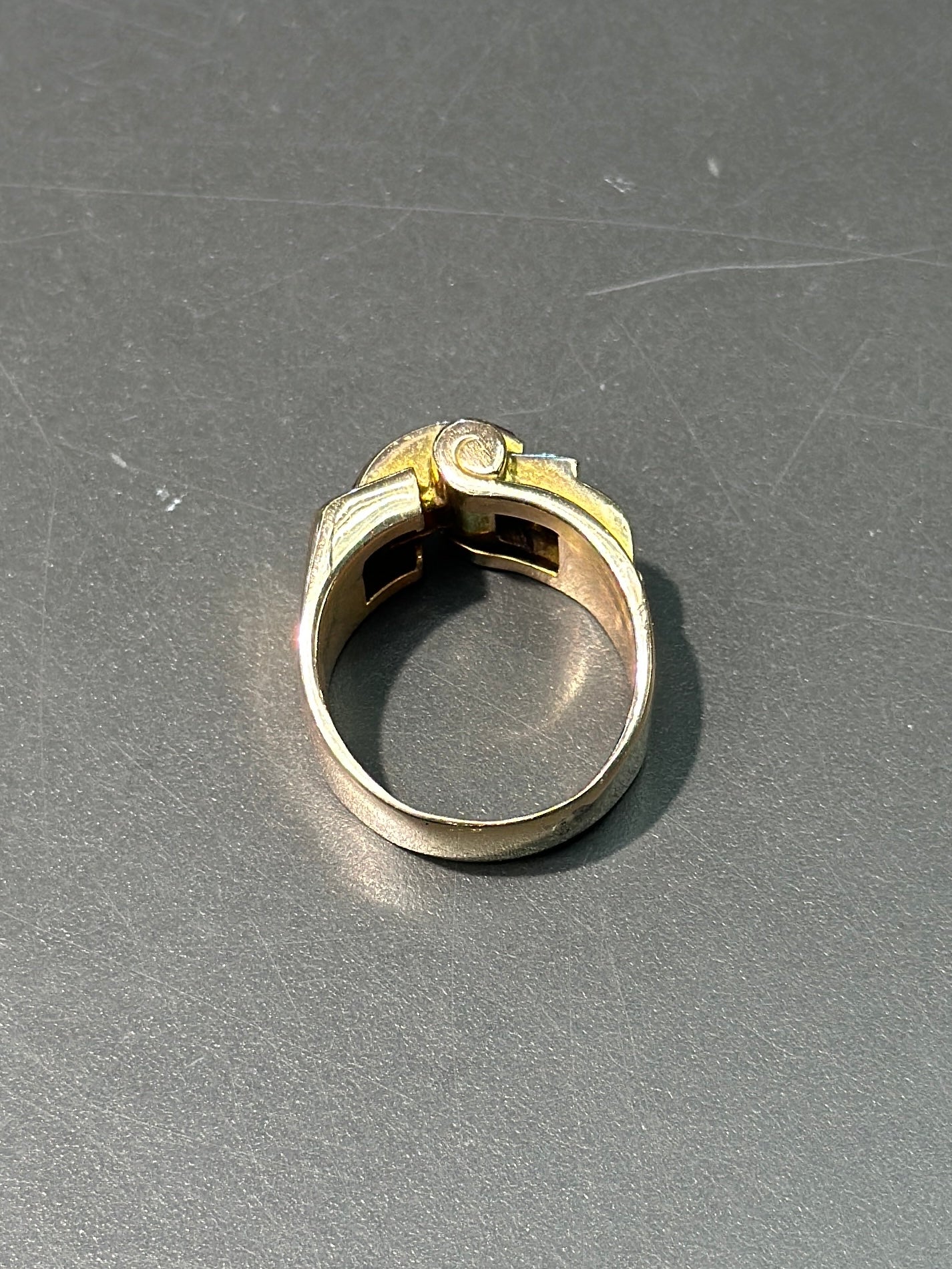 Retro 18K Gold Ruby and Diamond Tank Ring