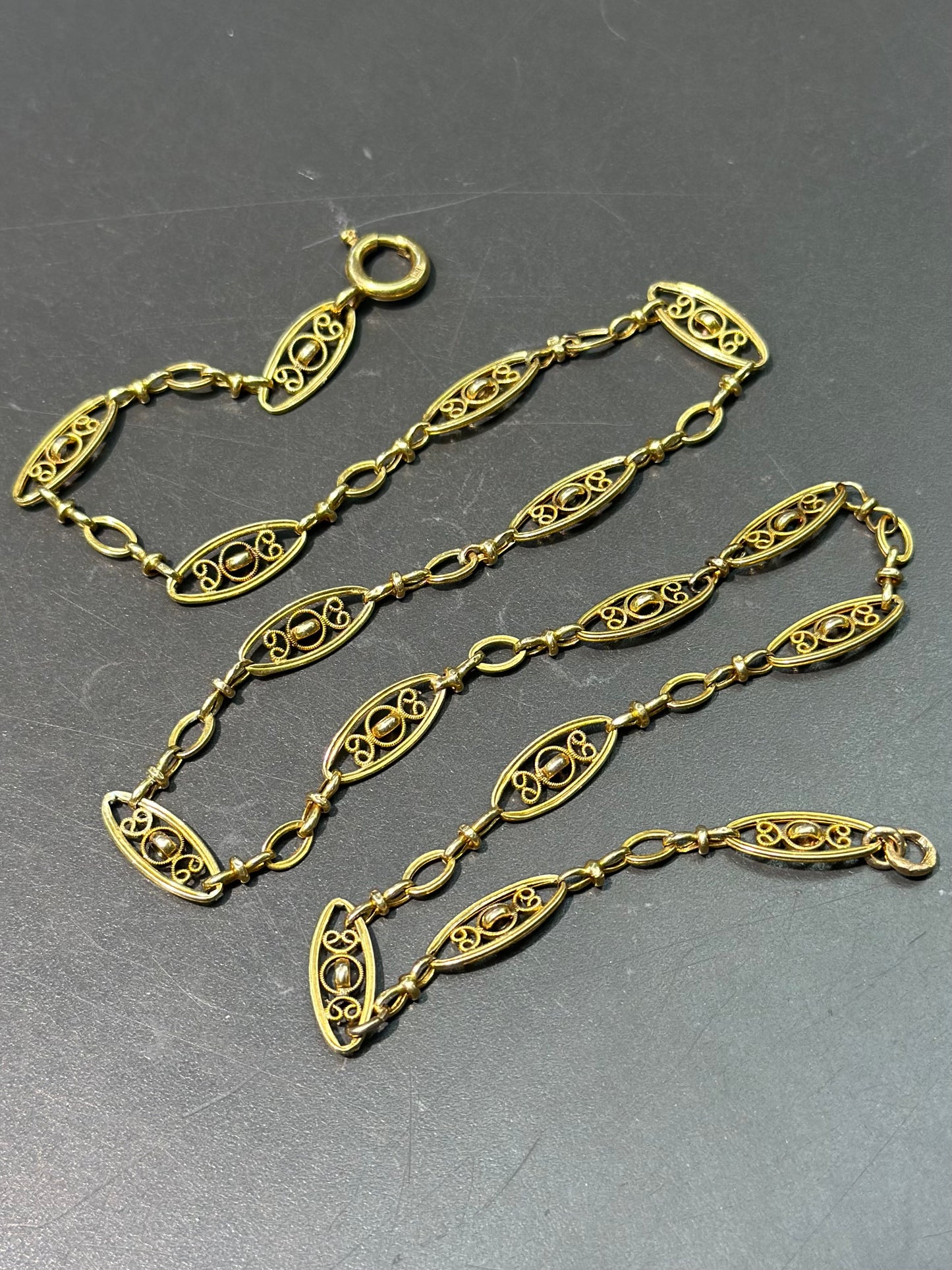 Vintage French 18K Gold Filigree Chain Necklace