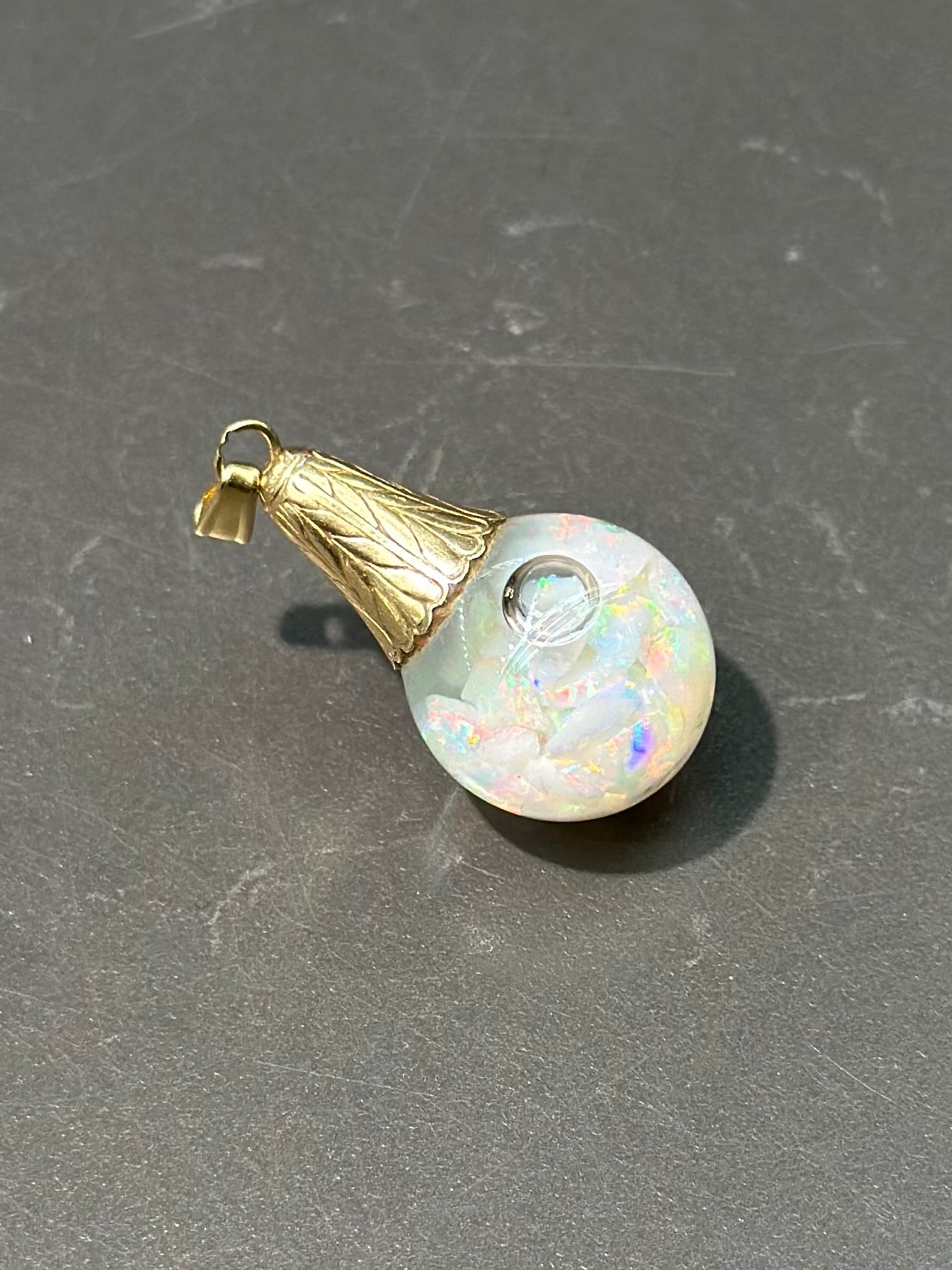 Vintage 14K Gold Floating Crushed Opal Charm Pendant