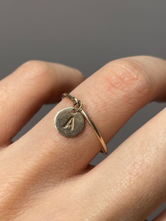 14K Yellow Gold "A" Dangle Letter Ring