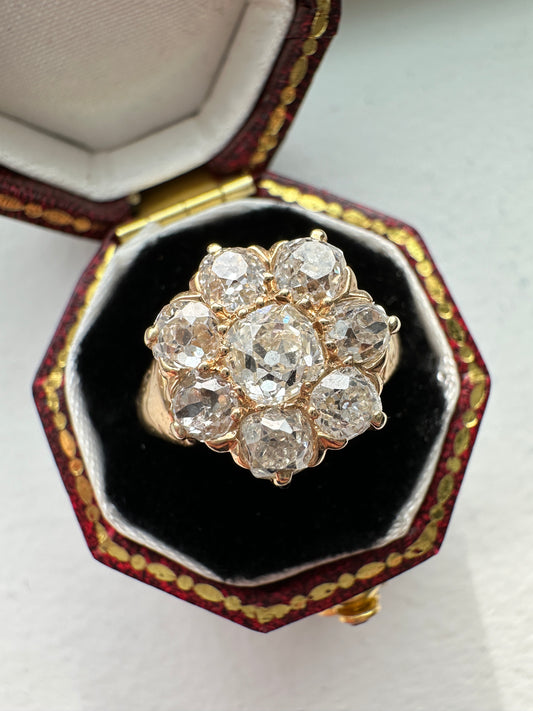 Antique 14K Yellow Gold 2.14 CTW Diamond Cluster Ring SZ 4.75