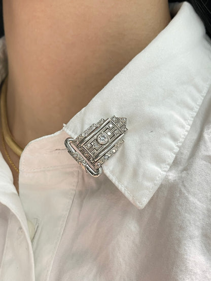 Art Deco 18K Gold 0.60 CTW Diamond Dress Clip Brooch