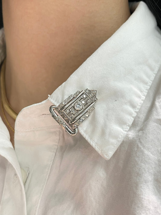 Art Deco 18K Gold 0.60 CTW Diamond Dress Clip Brooch