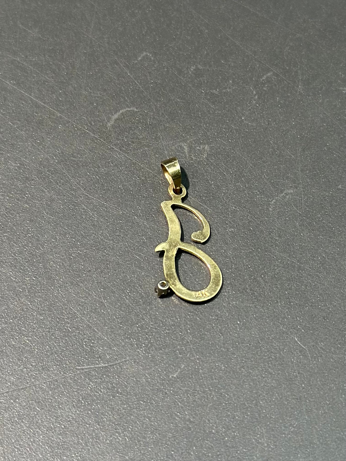 14K Gold Diamond Script J Letter Charm