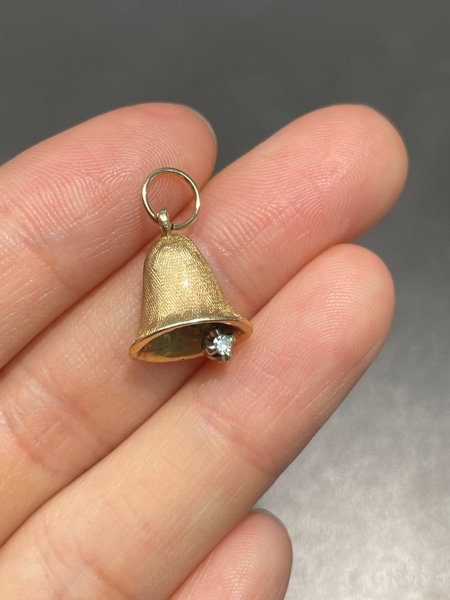 Vintage 14K Gold Diamond Articulating Bell Charm