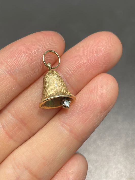 Vintage 14K Gold Diamond Articulating Bell Charm