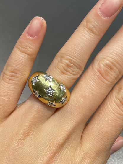 Vintage 18K Gold Diamond Star Bombe Ring