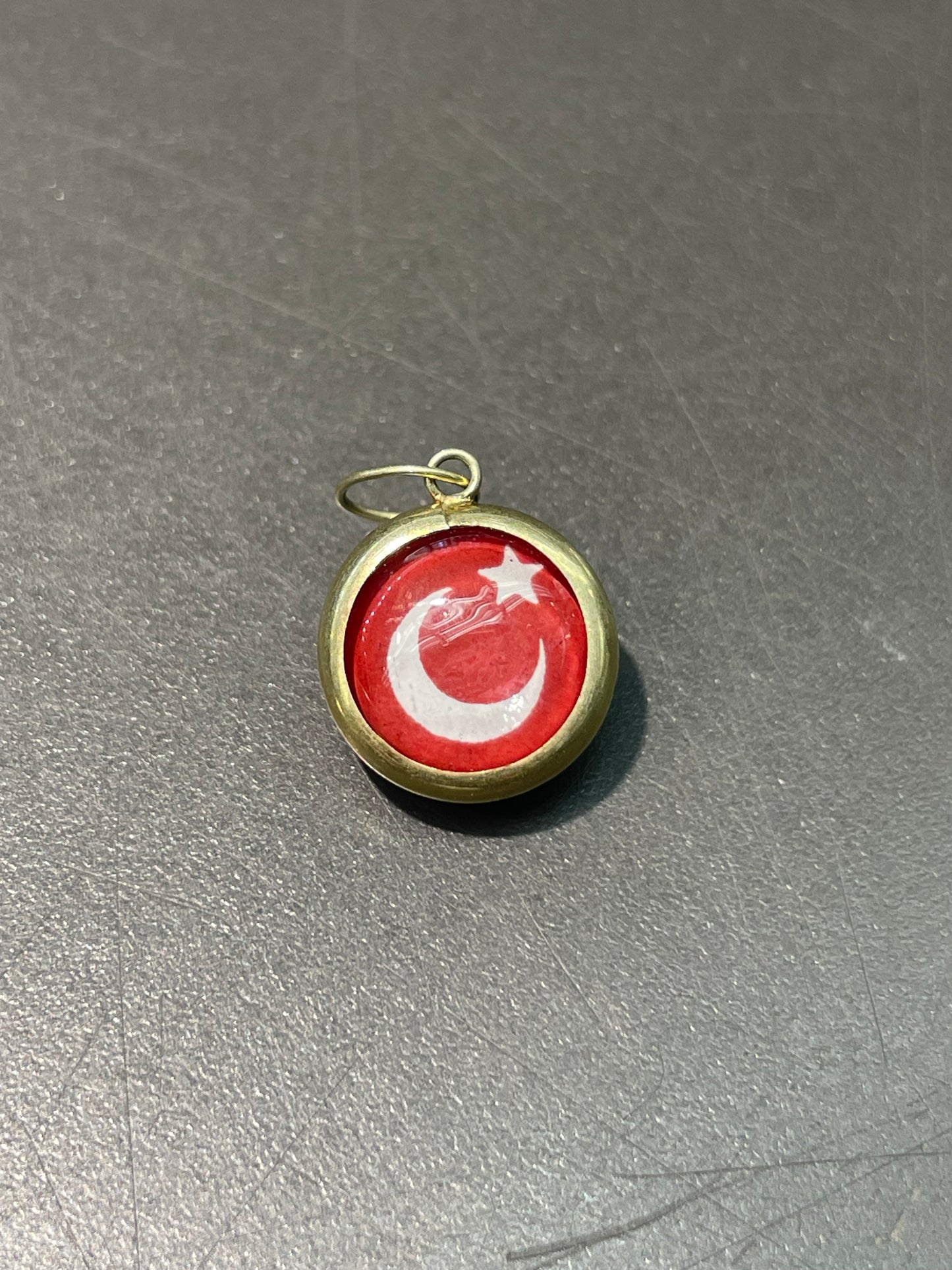14K Yellow Gold Crescent Star Orb Charm Pendant