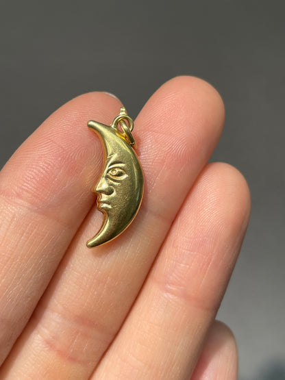 Vintage 14K Gold Puffy Crescent Moon Face Charm