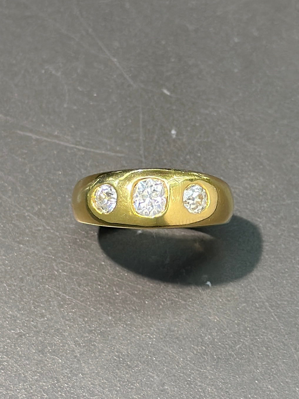 14K Gold Three Stone Gypsy Ring