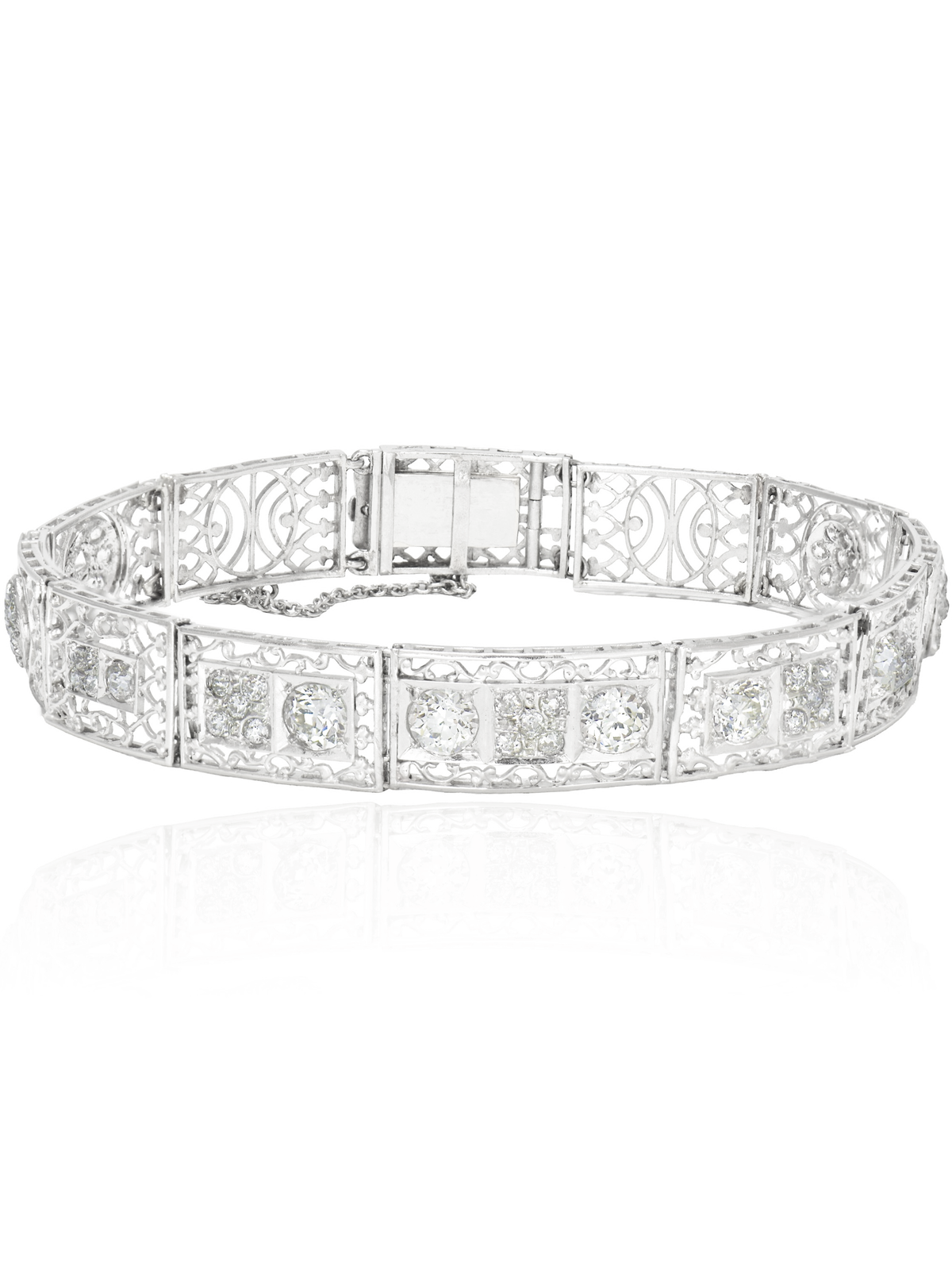 Edwardian Platinum 3.31 CTW Diamond Openwork Link Bracelet