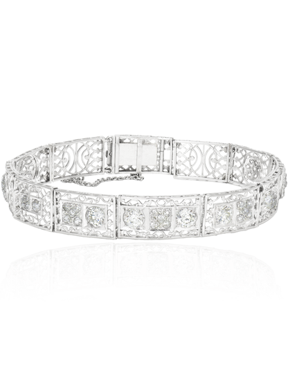 Edwardian Platinum 3.31 CTW Diamond Openwork Link Bracelet