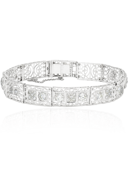 Edwardian Platinum 3.31 CTW Diamond Openwork Link Bracelet