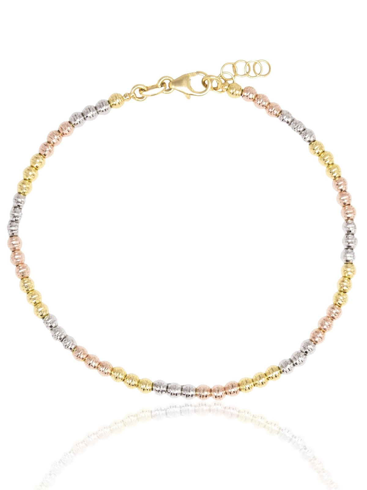 18K Gold Tri-Color Facet Bead Cut Bracelet