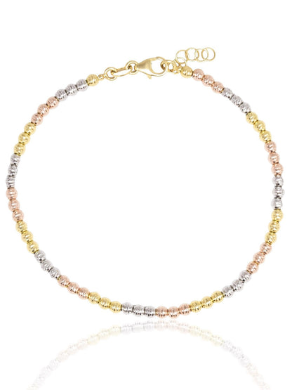 18K Gold Tri-Color Facet Bead Cut Bracelet