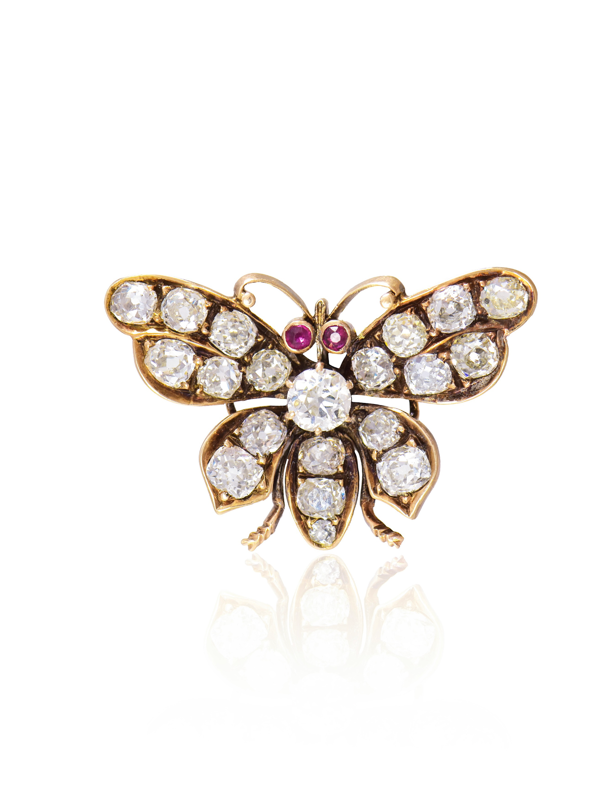 Antique 14K Gold 4.41 CTW Diamond Butterfly Brooch