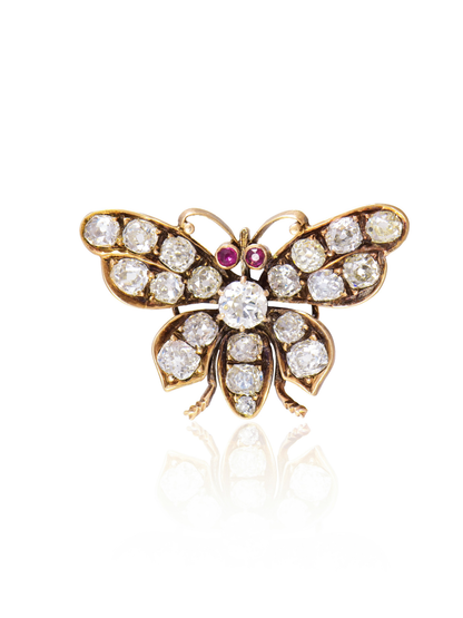 Antique 14K Gold 4.41 CTW Diamond Butterfly Brooch