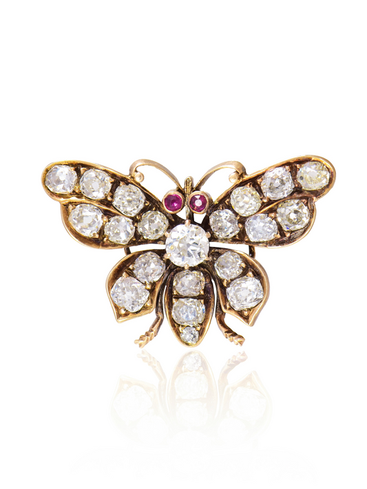 Antique 14K Gold 4.41 CTW Diamond Butterfly Brooch
