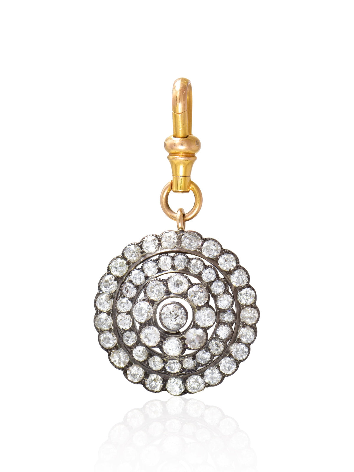 Antique 14K Gold 4.32 CTW Diamond Circle Cluster Pendant