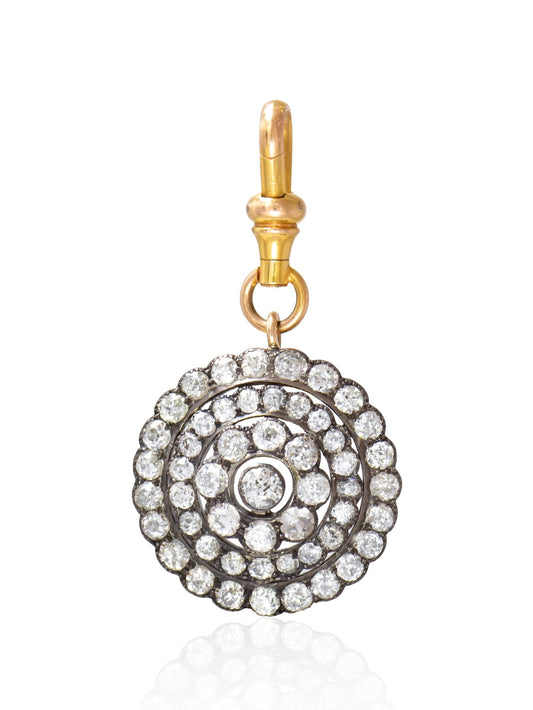 Antique 14K Gold 4.32 CTW Diamond Circle Cluster Pendant