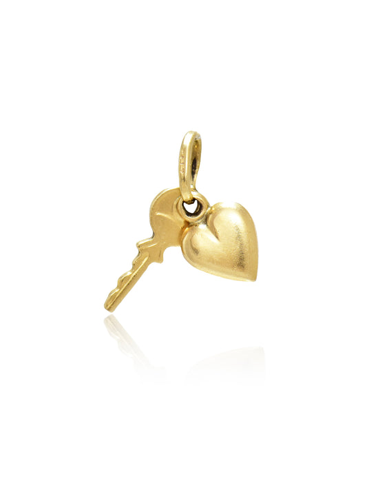 Vintage 14K Gold Heart Key Charm