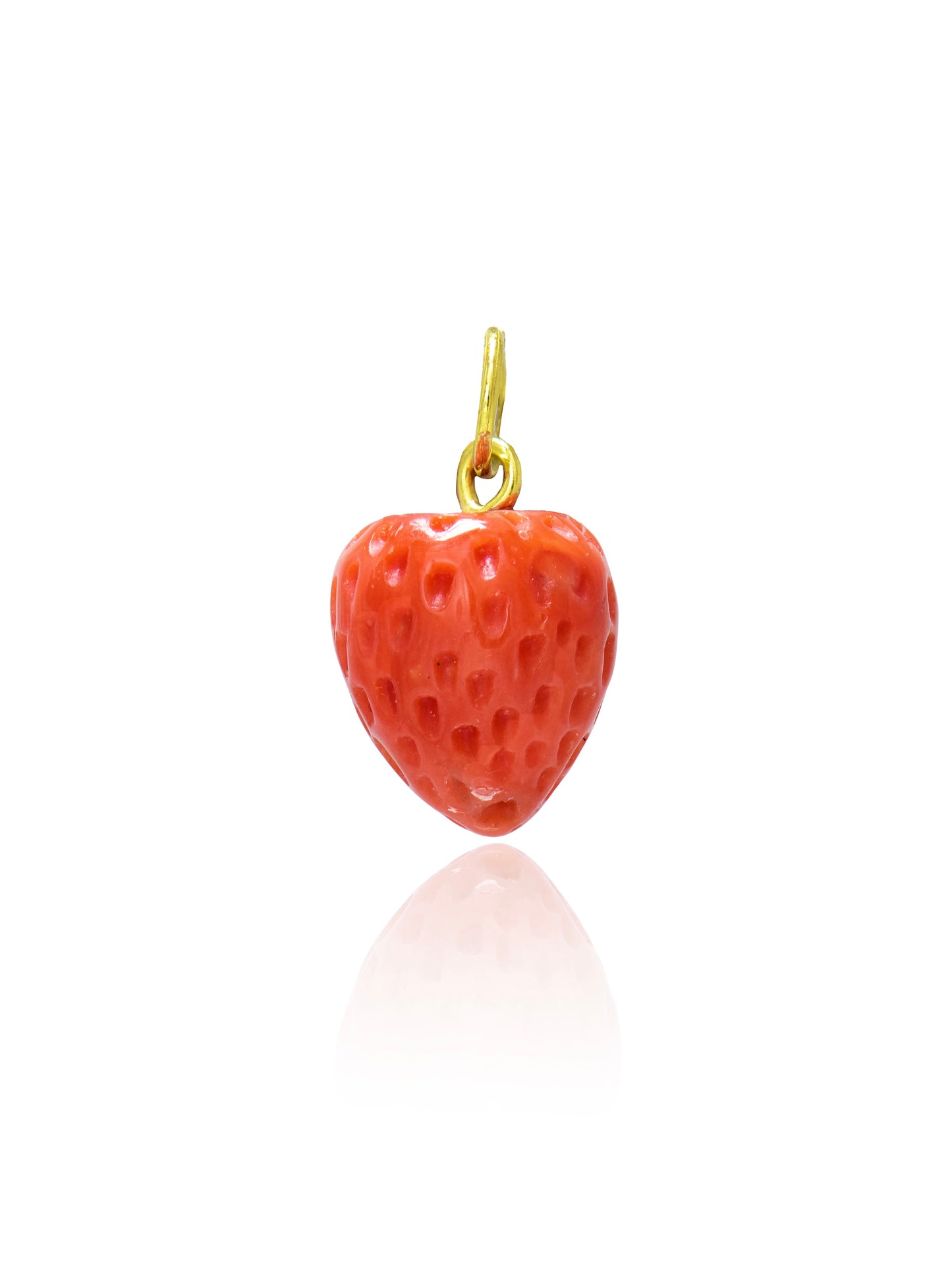 18K Gold Large Hand-Carved Coral Strawberry Charm